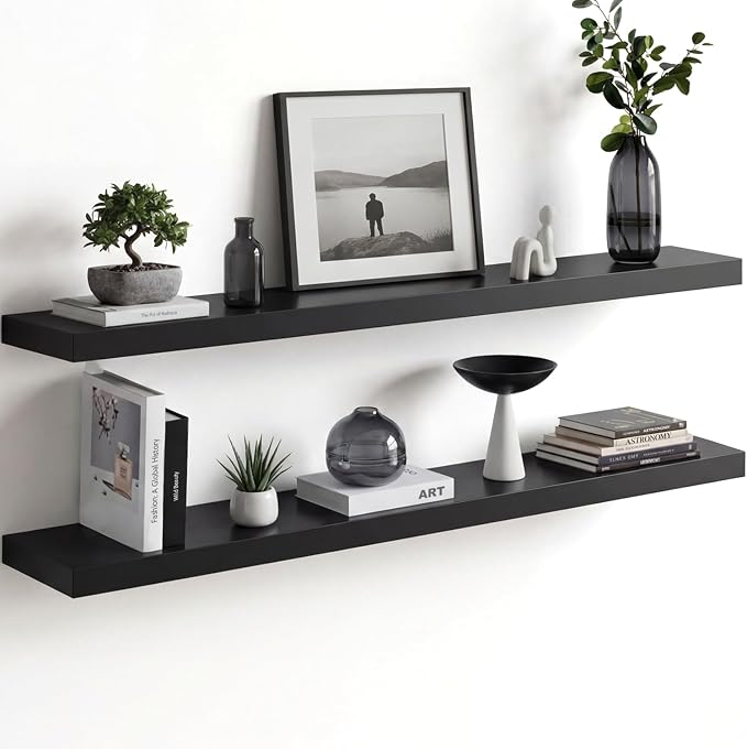 Homeforia Floating Black Shelf 42 inch, High End Solid Real Wood 42 inches Long by Homeforia