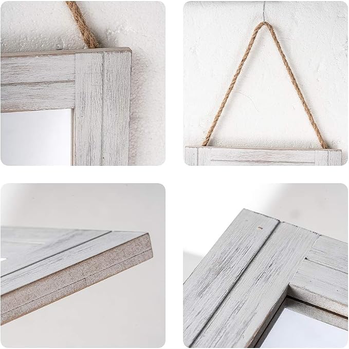 Rectangle Wall Mirror for Bathroom, Distressed White Wood Decor - Image 3