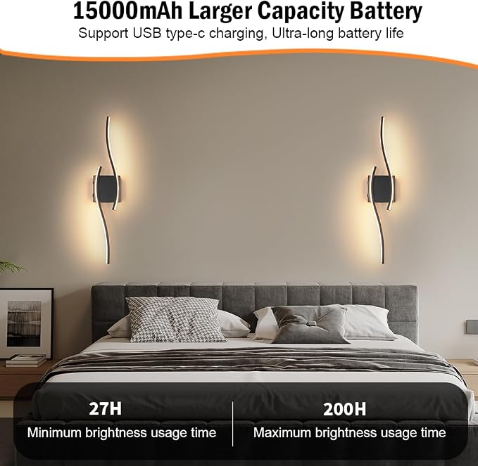 Daunton Modern Battery Operated Wall Sconce Set of 2, 3CCT Adjustable, Timer& - Image 5