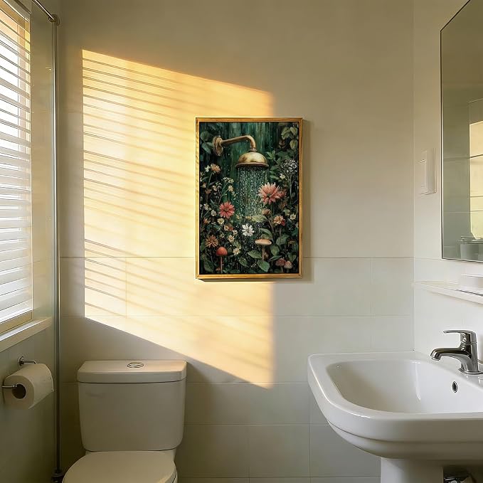AtterrirArt Framed Bathroom Funny Wall Art, 16 * 24inch, Vintage Floral Shower - Image 3