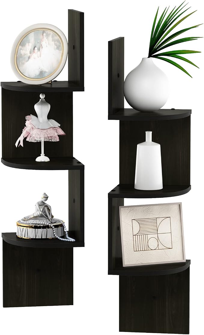 Furinno Rossi Wall Mount Floating Corner Shelf, 3-Tier Radial Set of 2 - Image 4