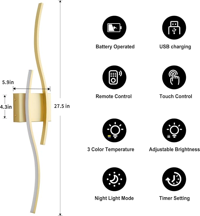 KARTOOSH Battery Operated Wall Sconces Set of Two - Image 5