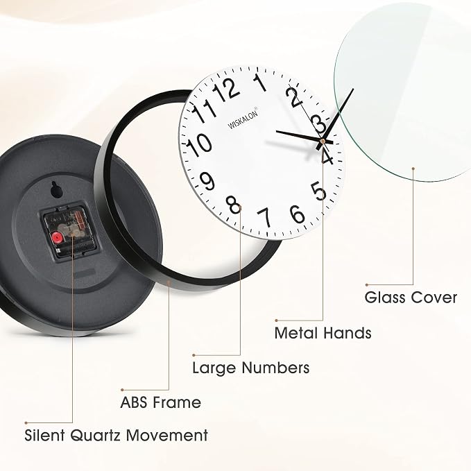 WISKALON 10 inch Silent Non-Ticking Elegant Black Frame Wall Clock, Classic - Image 2