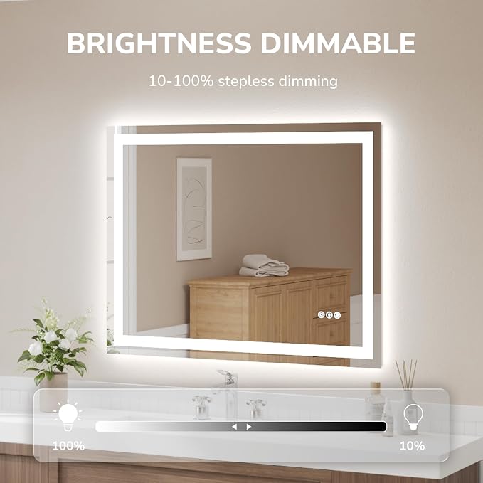 USHOWER LED Bathroom Mirror 48x36 Inch Tempered Glass - Image 3