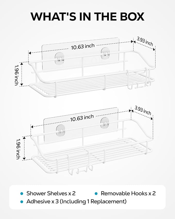 Nieifi Shower Caddy Shelf with Hooks Storage Rack Organizer Adhesive Stainless - Image 7