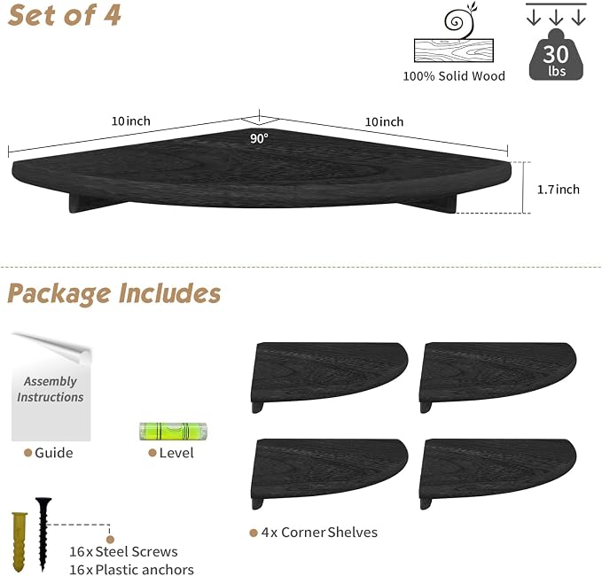 Forbena Black Corner Floating Shelves - Image 2