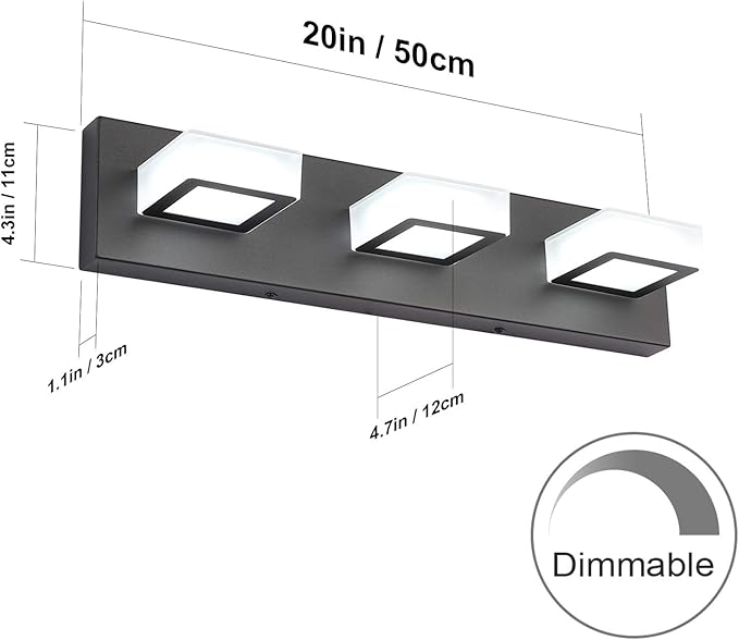 Ralbay 3 Light Dimmable Bathroom Vanity Light LED Modern Matte Black Vanity - Image 2