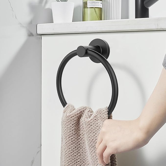 SetSail Towel Holder for Bathroom Wall Matte Black Towel Ring Stainless Steel - Image 7