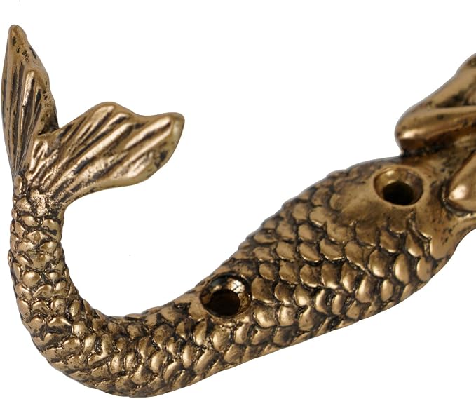 SOFFEE DESIGN 2pcs Gold Mermaid Shape Metal Wall Coat Hooks, Beach Decoration - Image 8