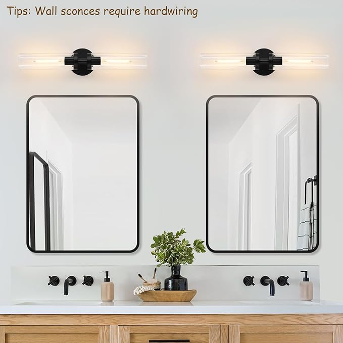 Wall Sconces Set of Two, Hardwired Matte Black Bathroom Sconces Wall Lighting - Image 5