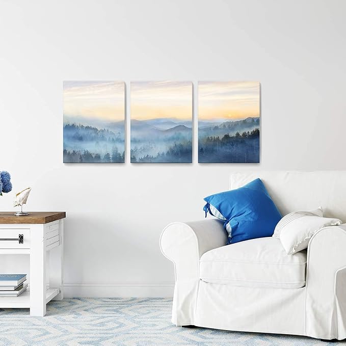 Wall Decor for Bedroom 3 Panel Sunrise Misty Forest Print Picture Paintings - Image 5