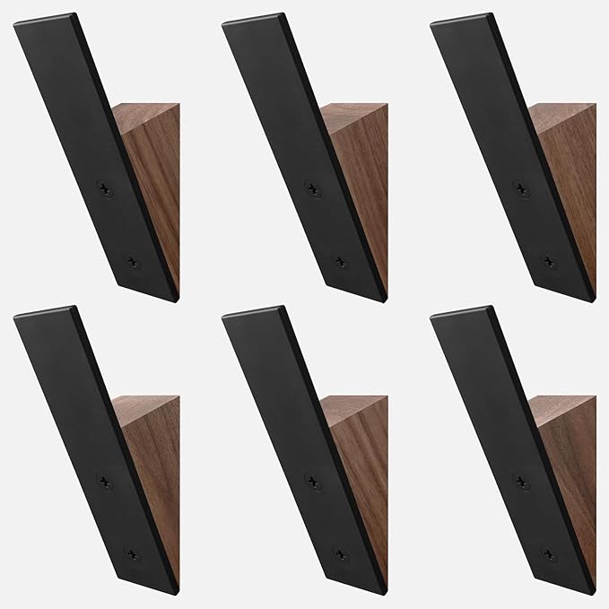 Homeforia Walnut Wood Coat Hooks, High End Walnut Wood & Black Metal Wall by Homeforia