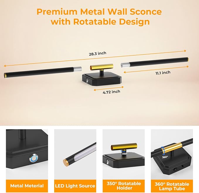 GvvooHome Battery Operated Wall Sconce Detachable 360°Rotate, Wireless Wall - Image 8