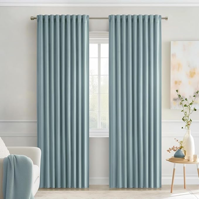 MIULEE Slate Blue Back Tab Blackout Curtains 90 Inches Long 2 Panels Set by MIULEE