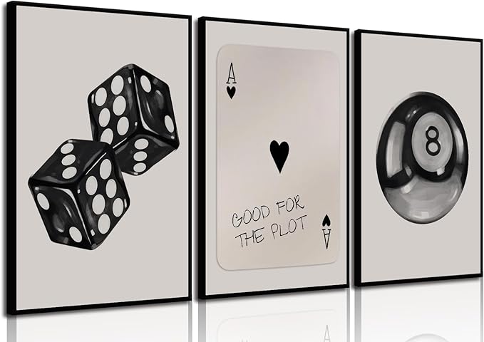 BOKPEN 3Pcs Black and White Poker Dice Wall Art Funky Retro Y2K Trendy Preppy by bokpen