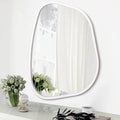 White Irregular Oval Wall Mirror Large 26"x18" Inches Asymmetrical Mirror by HLFMVWE