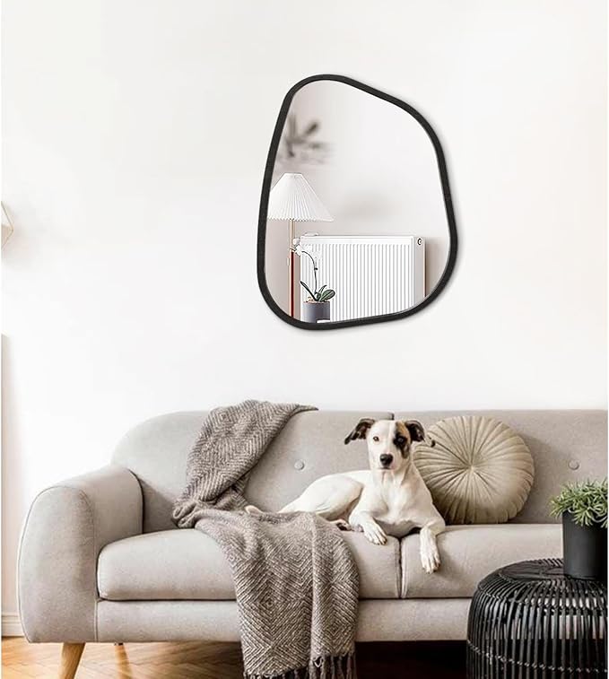 Asymmetrical Mirror Large 20"x16" Irregular Oval Wall Mirror Modern Wood Frame - Image 3