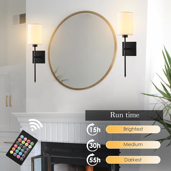 KARTOOSH Battery Operated Wall Sconce Set of Two, Wireless Rechargeable Wall - Image 3