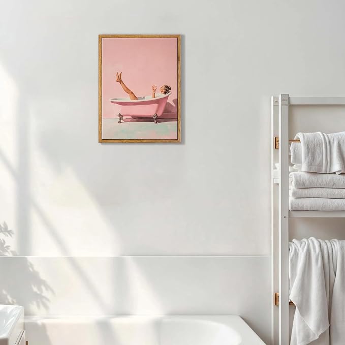 AtterrirArt Framed Pink Bathroom Wall Art, 12 * 16inch, Minimalist Bathtub - Image 2