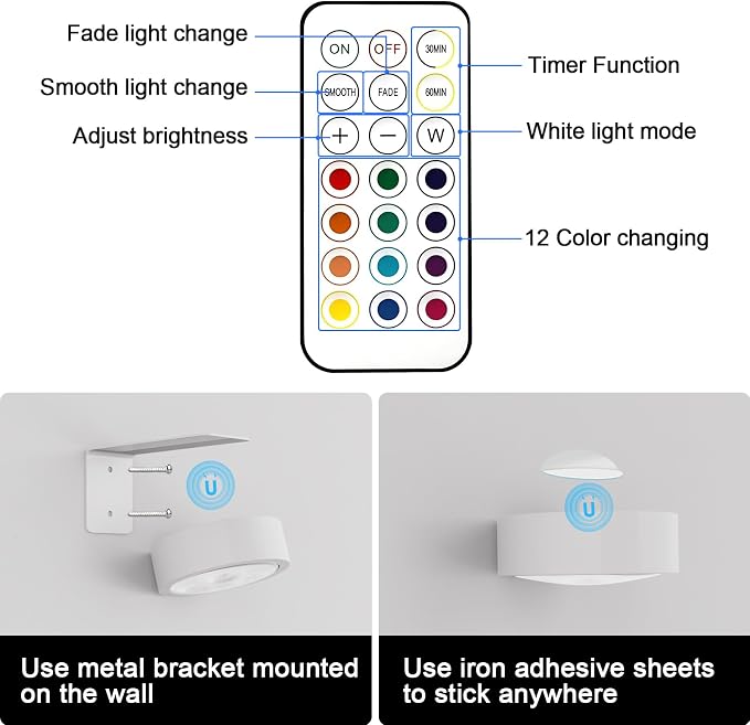 3 Pack Picture Lights for Wall, 13 RGB Color Rechargeable Battery Operated wall - Image 5