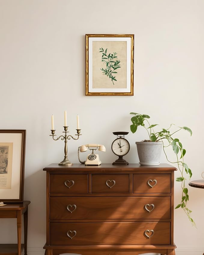 InSimSea Gold Bamboo Framed Canvas Wall Art, Vintage Olive Flower Botanical - Image 2