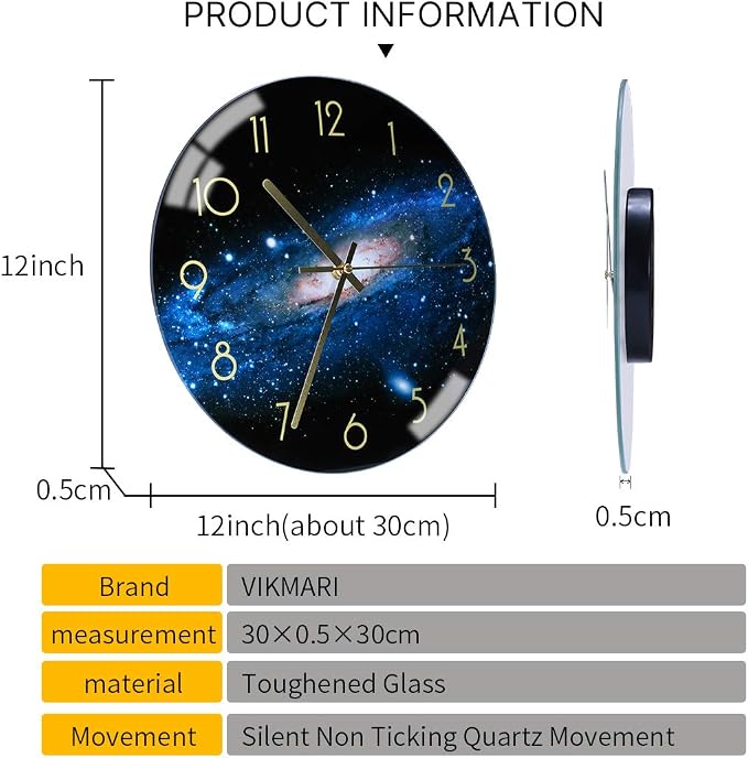 VIKMARI Black Wall Clock 12 Inch Round Silent Non-Ticking Quartz Battery - Image 5