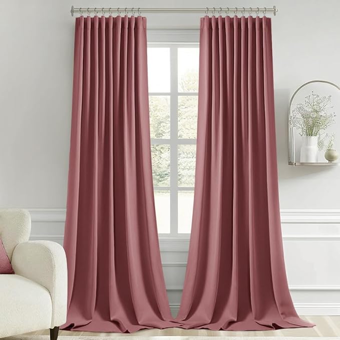 MIULEE Dusty Rose Back Tab Blackout Curtains 108 Inch Long 2 Panels Set - Image 9