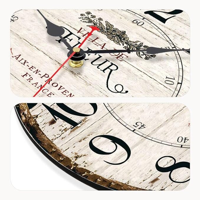 14 Inch Retro Vintage French Country Style Round Wooden Wall Clock Silent - Image 4