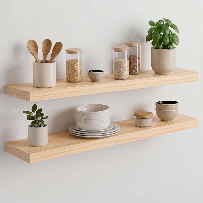Homeforia 30 inch Natural Floating Shelf, High End Solid Real Wood 30inch Small by Homeforia