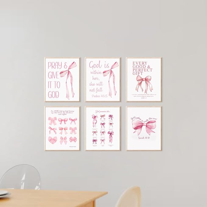 KBKBART Coquette Pink Bow Wall Art Decor Posters– Set of 6 Unframed 8x10 Prints - Image 6