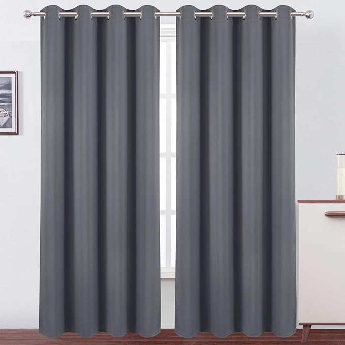 LEMOMO Blackout Curtains 52 x 90 Inch Long Grey Curtains Set of 2 Panels Room by Lemomo