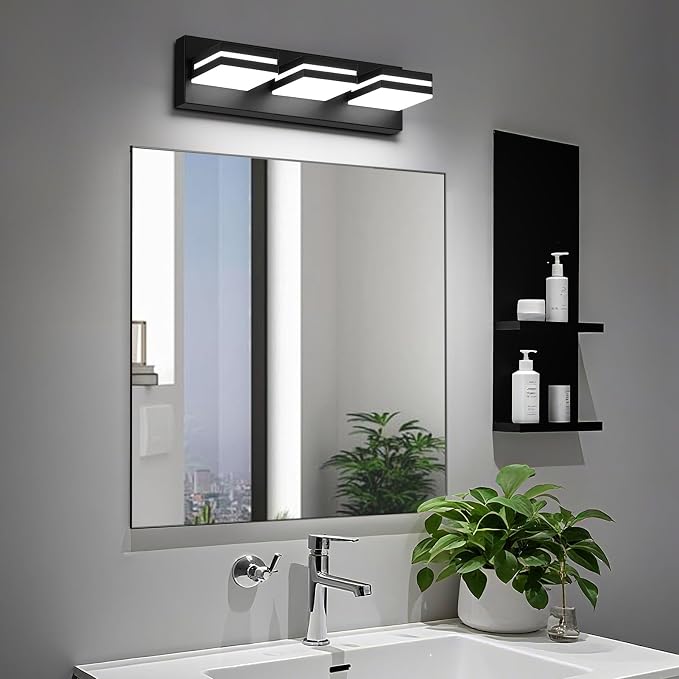 Modern LED Small Bathroom Lights Fixtures 3-Light, Metal Black Acrylic Wall - Image 7