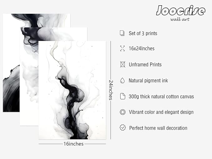 Black White Abstract Wall Art Decor Set of 3 Modern Wall Art Minimalist Canvas - Image 2