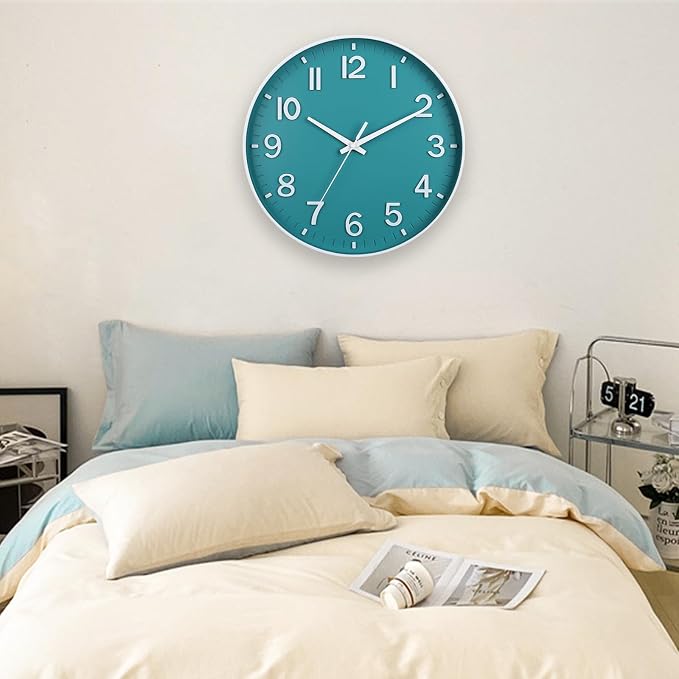 HZDHCLH Teal Wall Clocks Battery Operated, 12 inch Silent Non Ticking Modern - Image 6