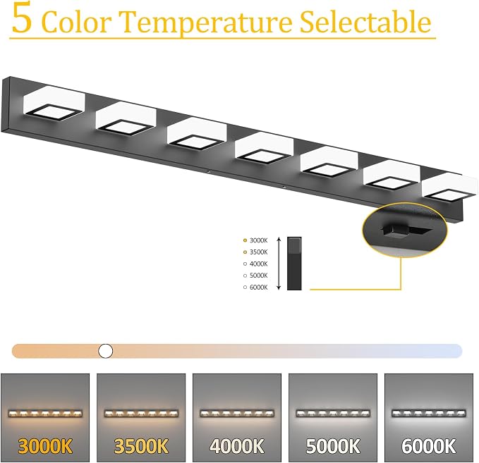 Ralbay 46inch Matte Black Vanity Lights 7 Lights Dimmable 5 Color Temperature - Image 2