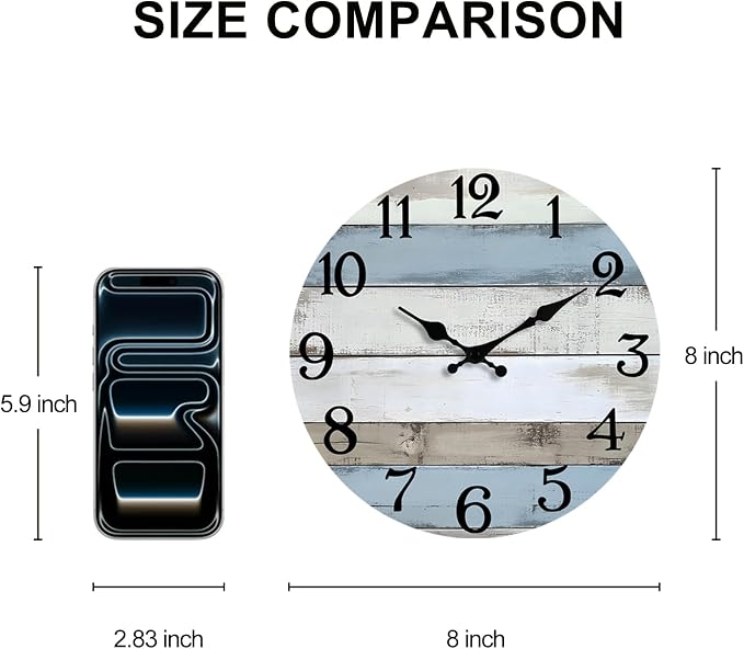 JoFomp 8 Inch Wooden Wall Clocks Battery Operated, Silent Wall Clock Non Ticking - Image 2