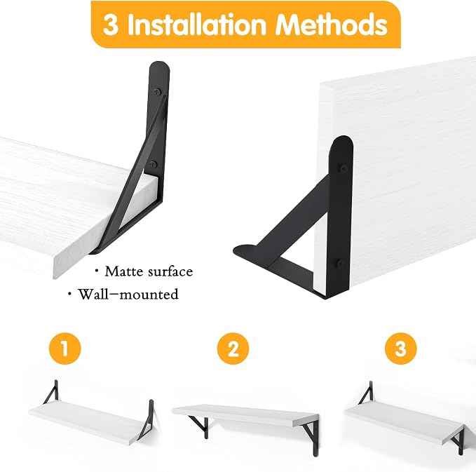 YGEOMER White Floating Shelves for Wall, Different Sizes Rustic Wall Shelves - Image 4