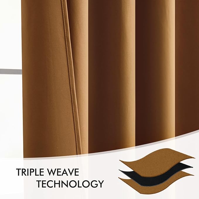 MIULEE Golden Brown Back Tab Blackout Curtains 108 Inch Long 2 Panels Set - Image 7