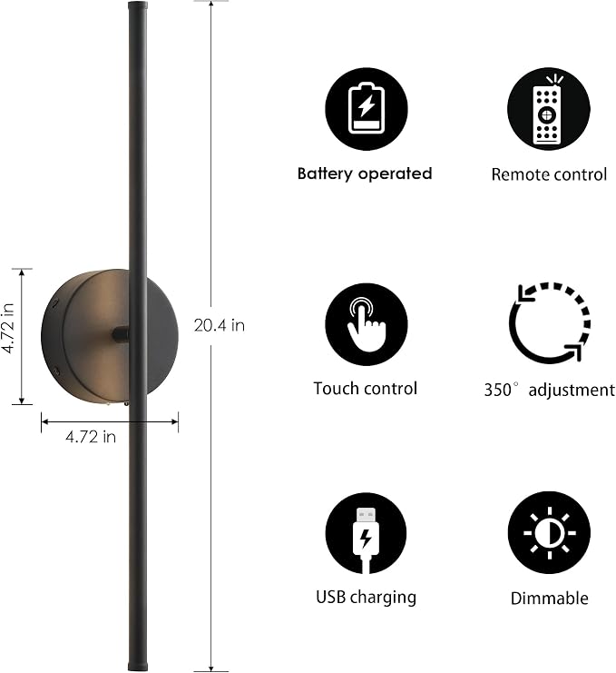 KARTOOSH Battery Operated Wall Sconces, Dimmable Wall Sconces Set of Two - Image 5