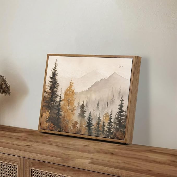 OIQArtOIQ Vintage Framed Wall Art Autumn Mountain Landscape Canvas Art Prints - Image 6