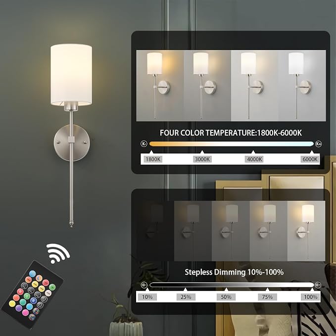 Battery Operated Wall Sconce Set of Two, Wireless Rechargeable Wall Light - Image 5