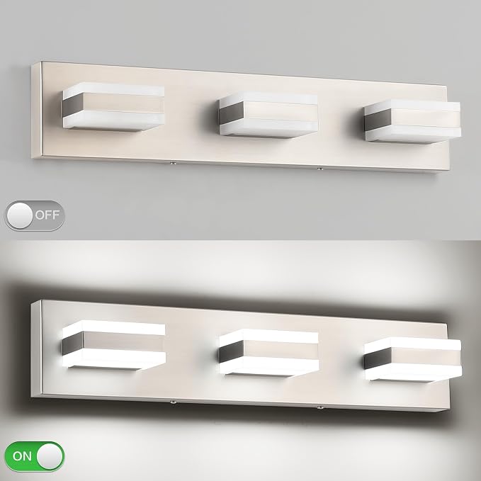 SOLFART Vanity Lighting Over Mirror, 3 Lights Brushed Nickel Bathroom Light - Image 6