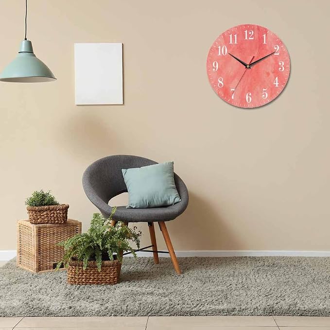 Mxocom Coral Red Wall Clock Magenta Pastel Artistic 10 Inch Silent Non Ticking - Image 6