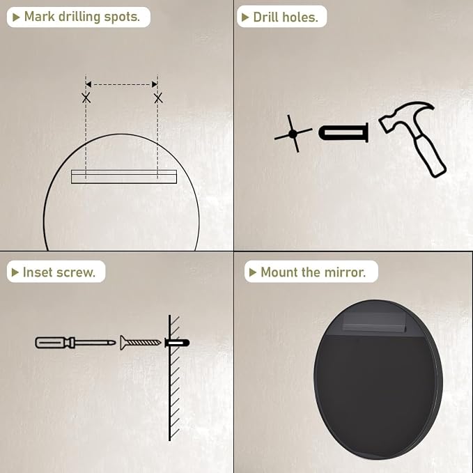 VooBang 24 inch Round Bathroom Mirror, Balck Modern Circle Wall Mounted Mirror - Image 7