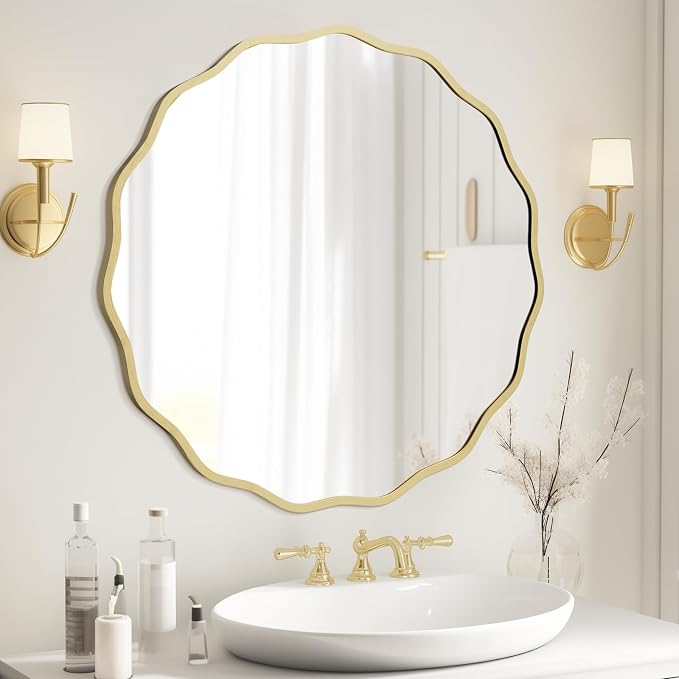 WallBeyond Round Wavy Mirror for Wall Decorative 28 inch, Modern Round Mirror by WallBeyond