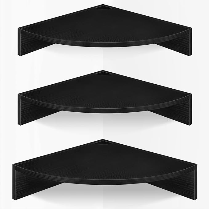 Homode Corner Floating Shelves, 3 Tier Wooden Hanging Corner Storage Shelf by Homode
