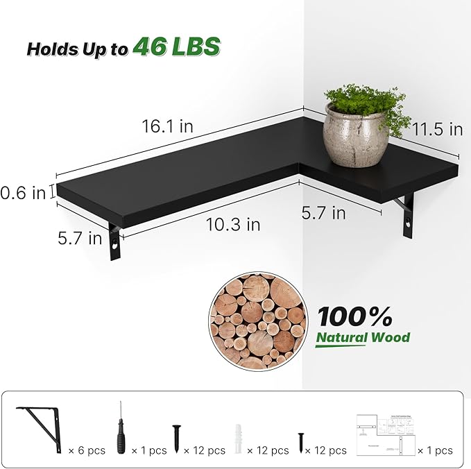 NATURE'S SOURCE Corner Floating Shelves, Corner Shelf Wall Mounted, Shelves - Image 3
