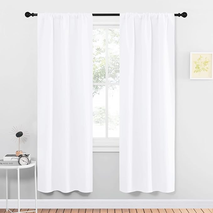 NICETOWN White Curtains 50% Blackout White Curtain Set, Modern Design Solid Rod by NICETOWN
