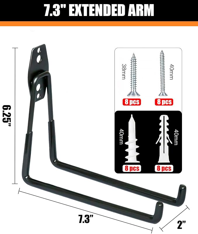 WMK 7.3'' Garage Hooks Heavy Duty 4 Pack, Wall Mount Utility Hooks - Image 2