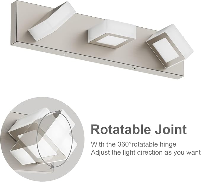Ralbay Brushed Nickel Bathroom Vanity Lights Metal Acrylic LED Modern Bathroom - Image 4